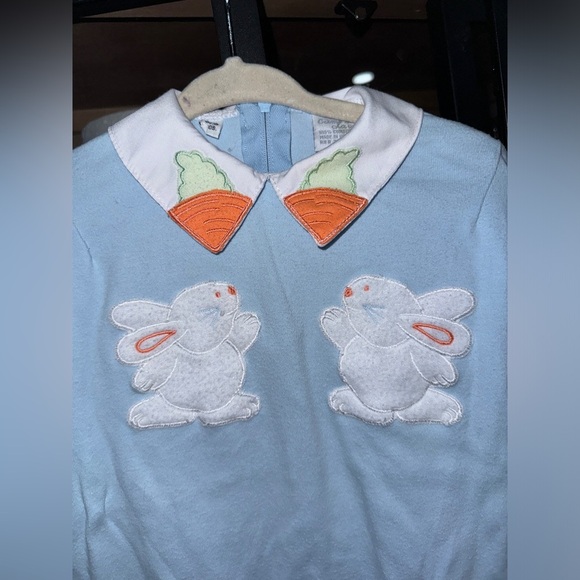Vintage 1990s coverall Bunny Footies Romper baby boy Crème de la Collar easter - Picture 7 of 7